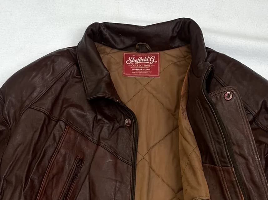 Sheffield G Collections labels identify jackets that have been professionally restored or reworked to meet the brand’s quality standards.